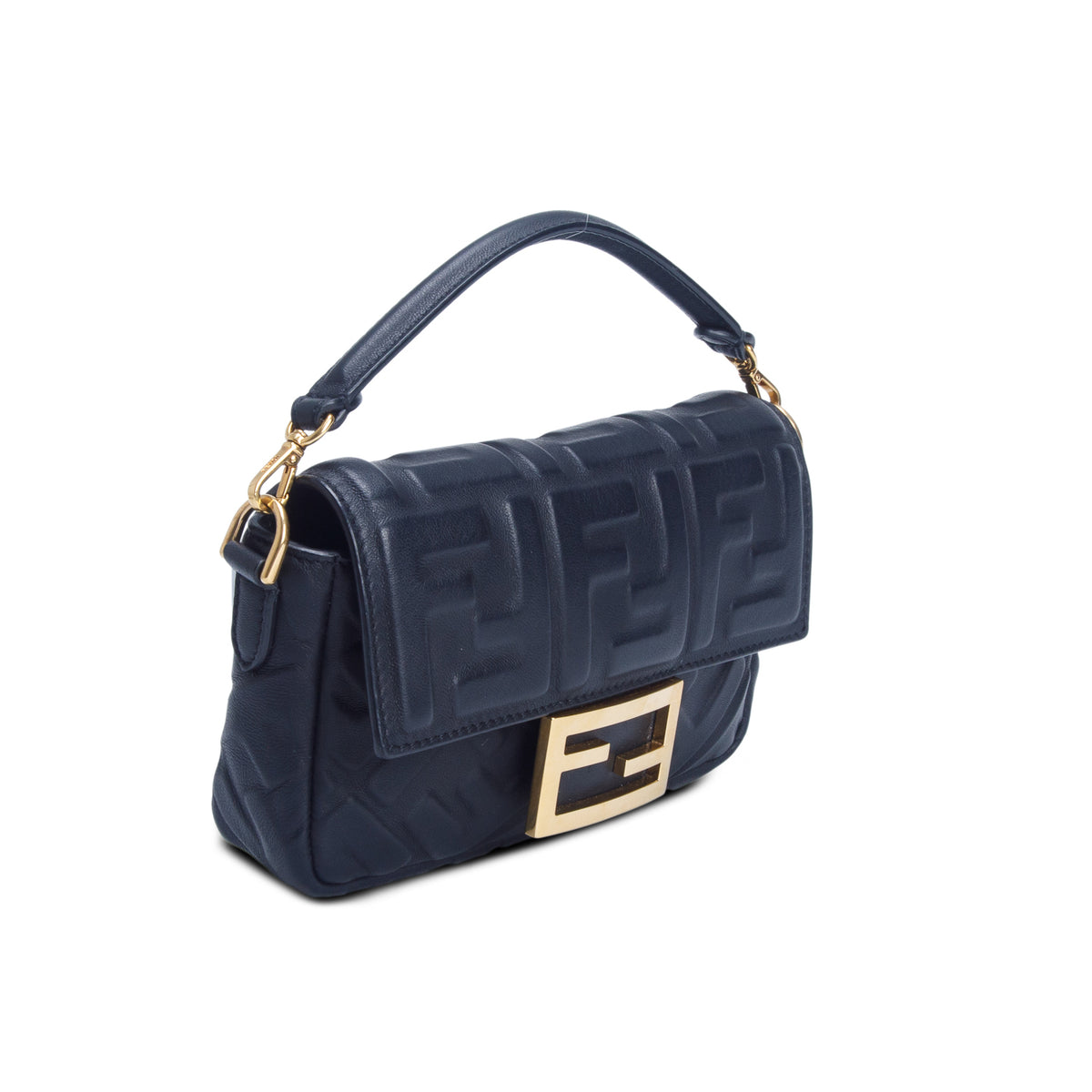 Fendi Black Nappa Mini FF Embossed Baguette w/ Straps
