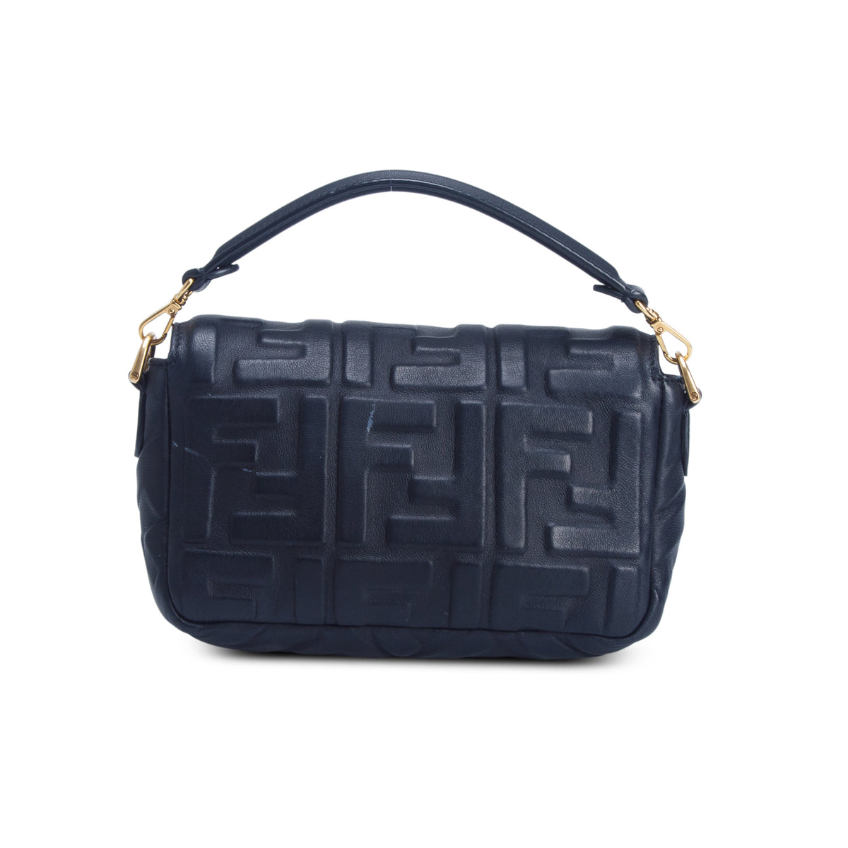 Fendi Black Nappa Mini FF Embossed Baguette w/ Straps