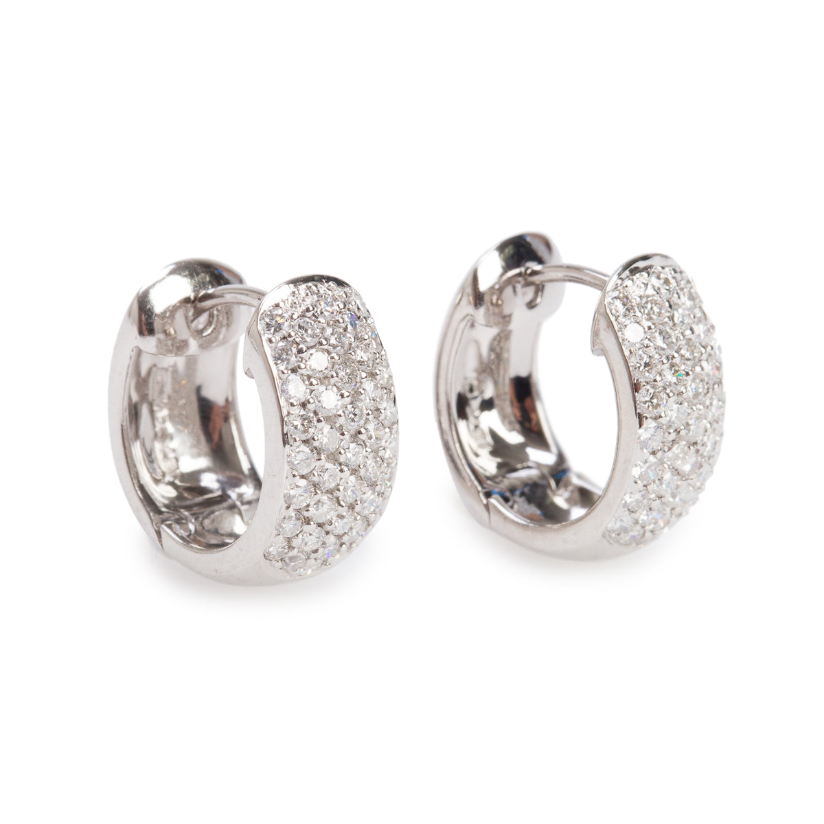 18k White Gold Pave Diamond Huggie Earrings