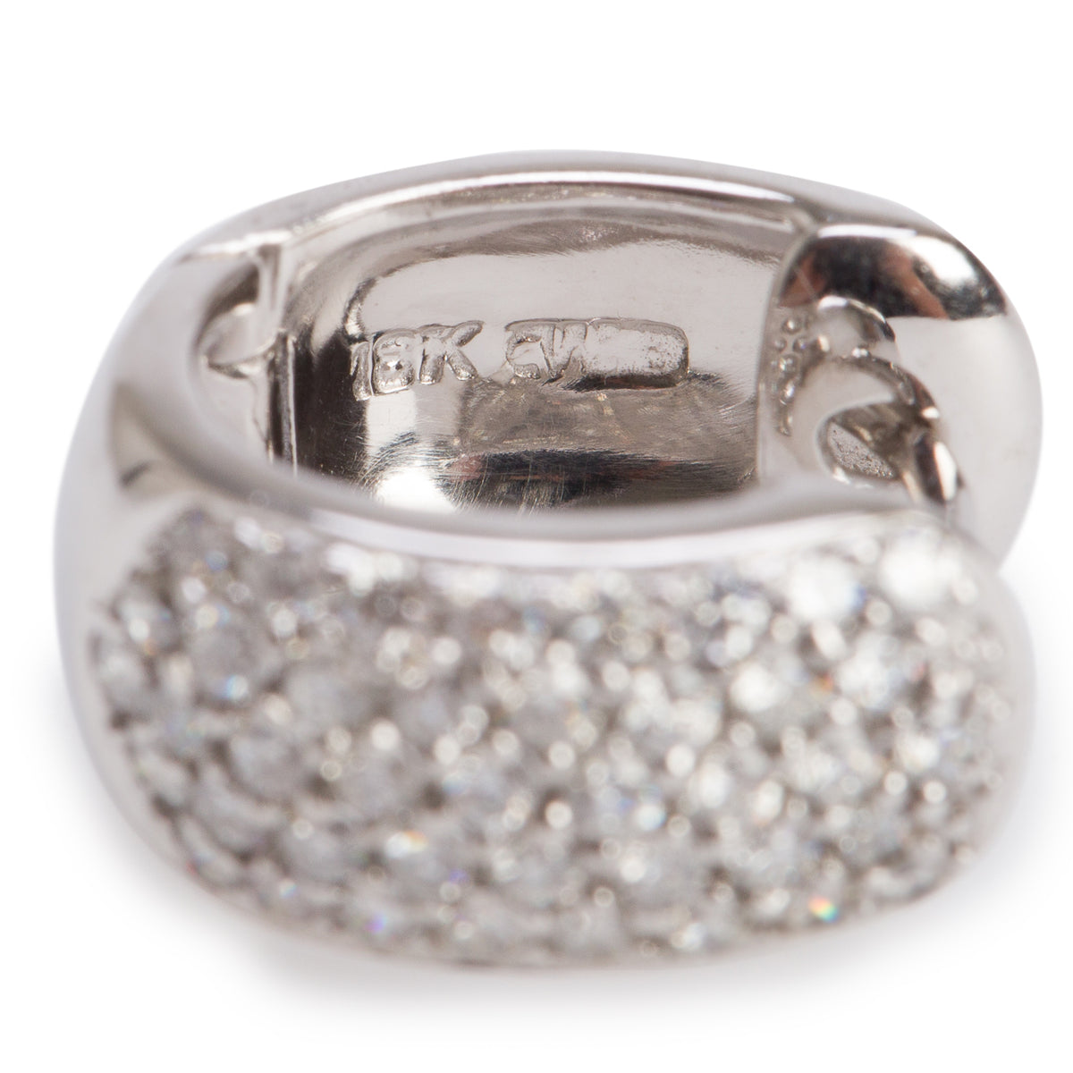 18k White Gold Pave Diamond Huggie Earrings