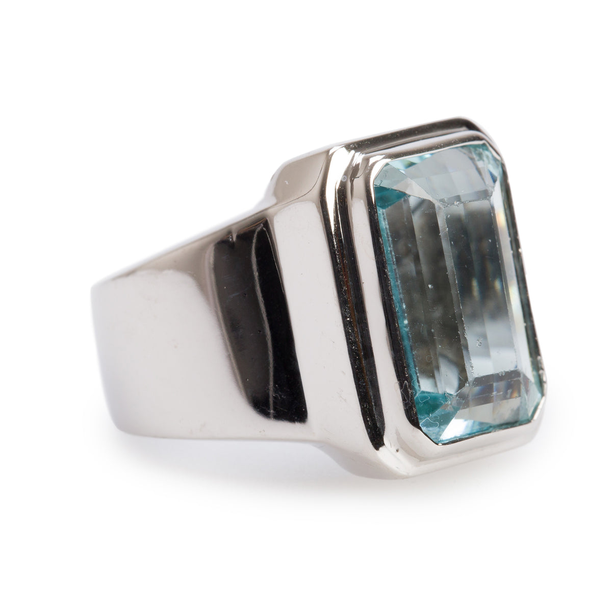14k White Gold 8.42 ct. Emerald Cut Aquamarine Ring, Size 5