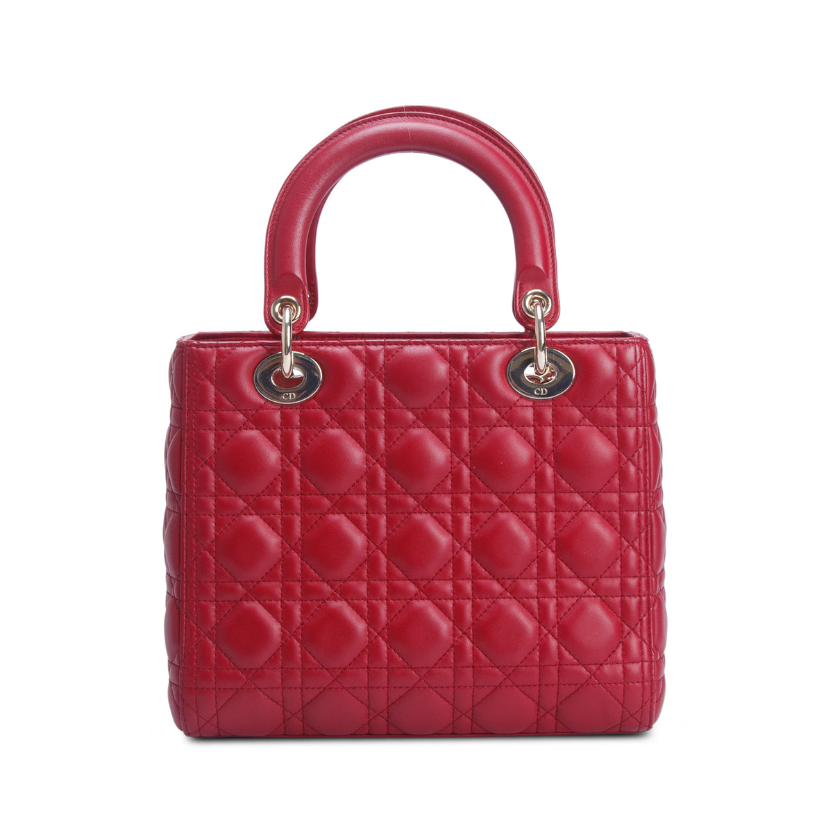 Christian Dior Red Cannage Lambskin Leather Medium Lady Dior Bag w/ Strap & Authenticity Card