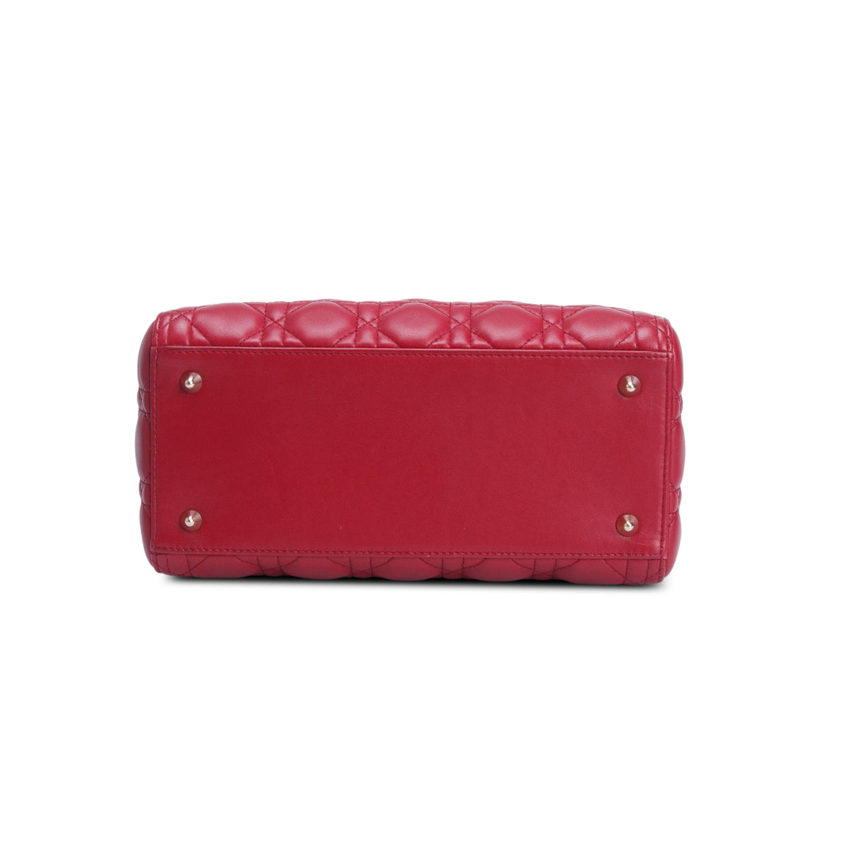 Christian Dior Red Cannage Lambskin Leather Medium Lady Dior Bag w/ Strap & Authenticity Card