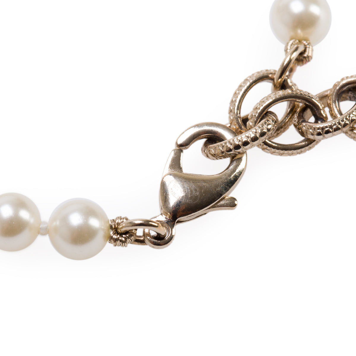 Chanel 2025 Gold Plated Faux Pearl & Strass CC Bracelet w/ Box