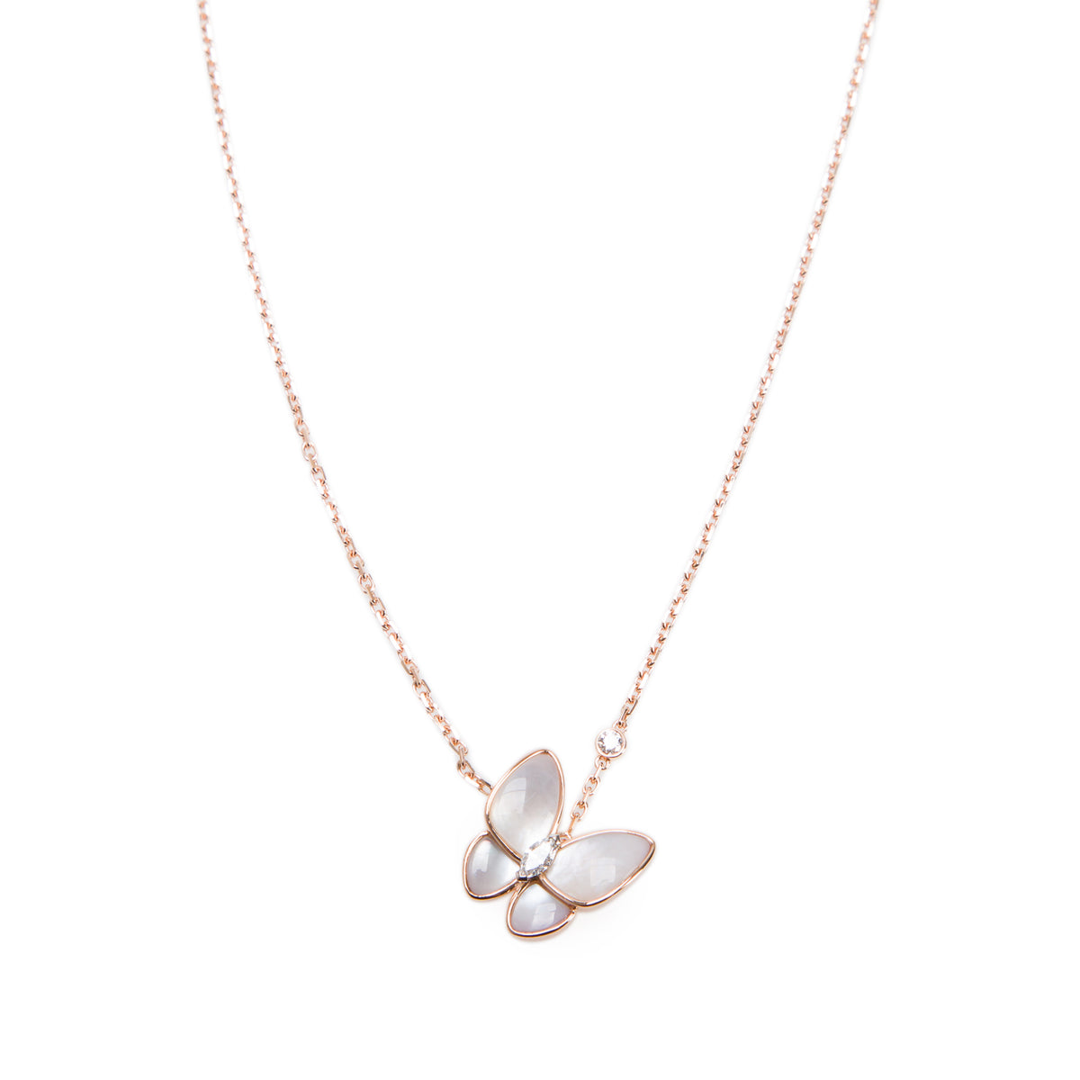 Van Cleef & Arpels 18k Rose & White Gold Mother of Pearl & Diamond Two Butterfly Pendant Necklace w/ Certificate