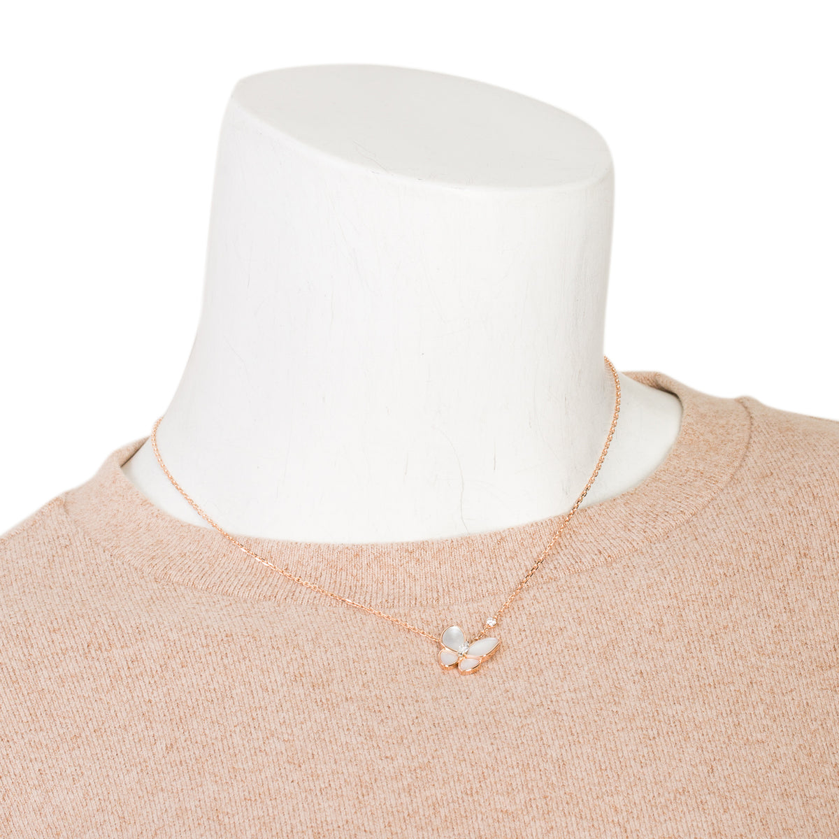 Van Cleef & Arpels 18k Rose & White Gold Mother of Pearl & Diamond Two Butterfly Pendant Necklace w/ Certificate