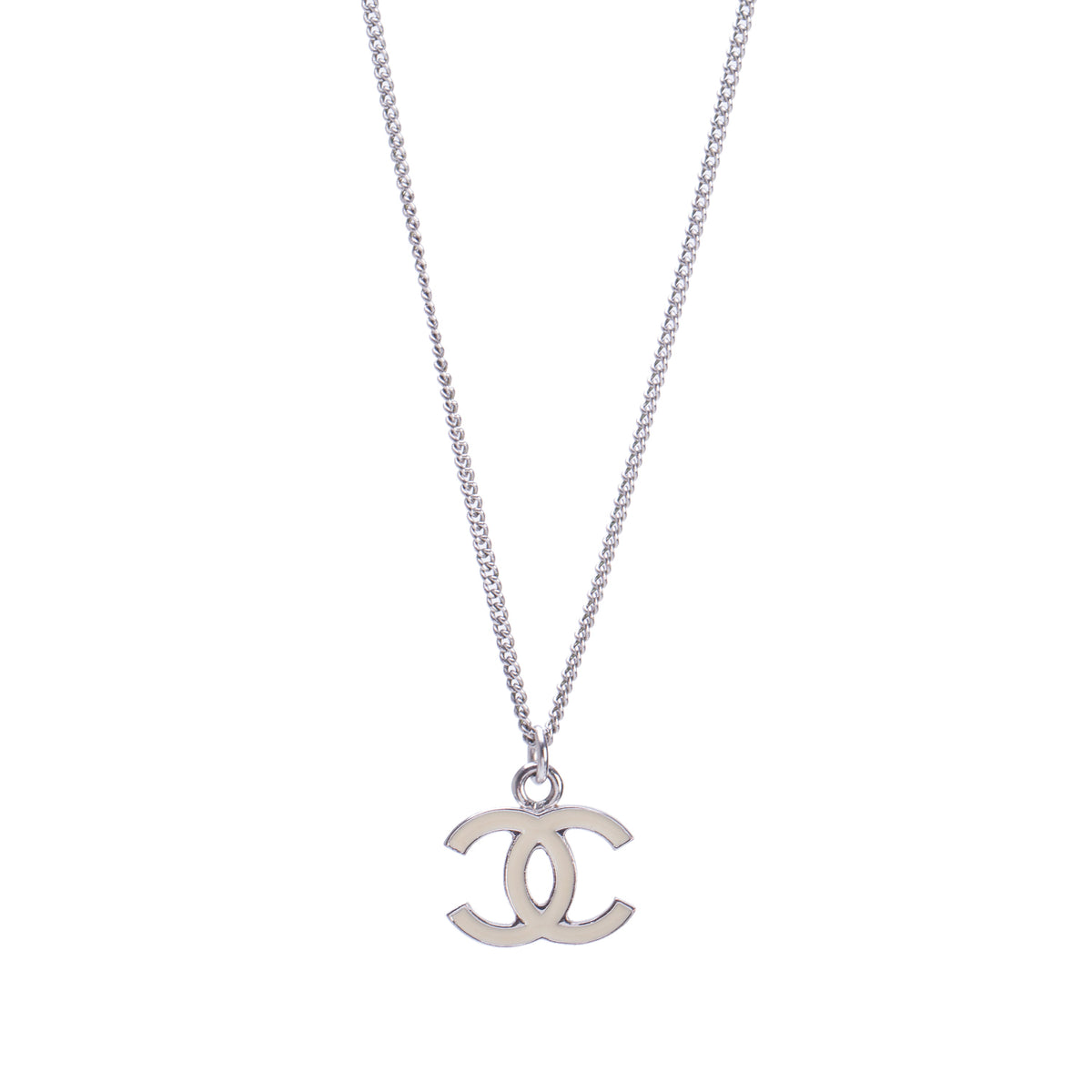 Chanel Palladium-Plated Enamel CC Pendant Necklace