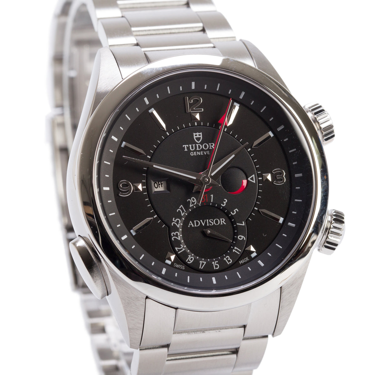 Tudor Stainless Steel Heritage Advisor 42 MM Automatic Watch Black Dial 79620TN w/ Box & Papers