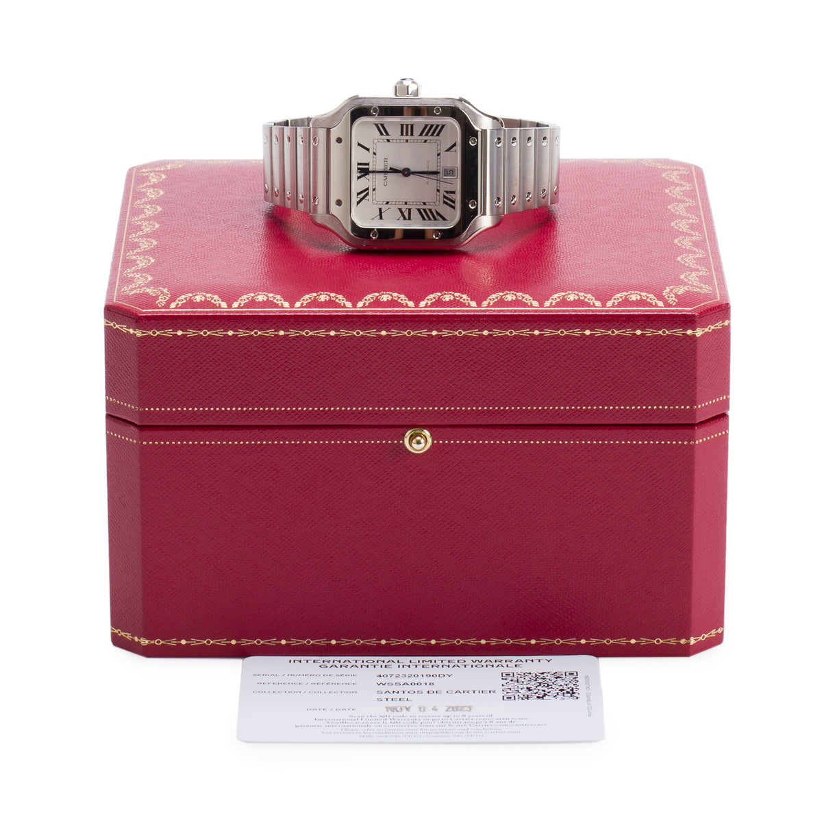 Cartier 2023 Stainless Steel Santos de Cartier Automatic Watch, Large Model Silver Dial 4072 w/ Box & Papers