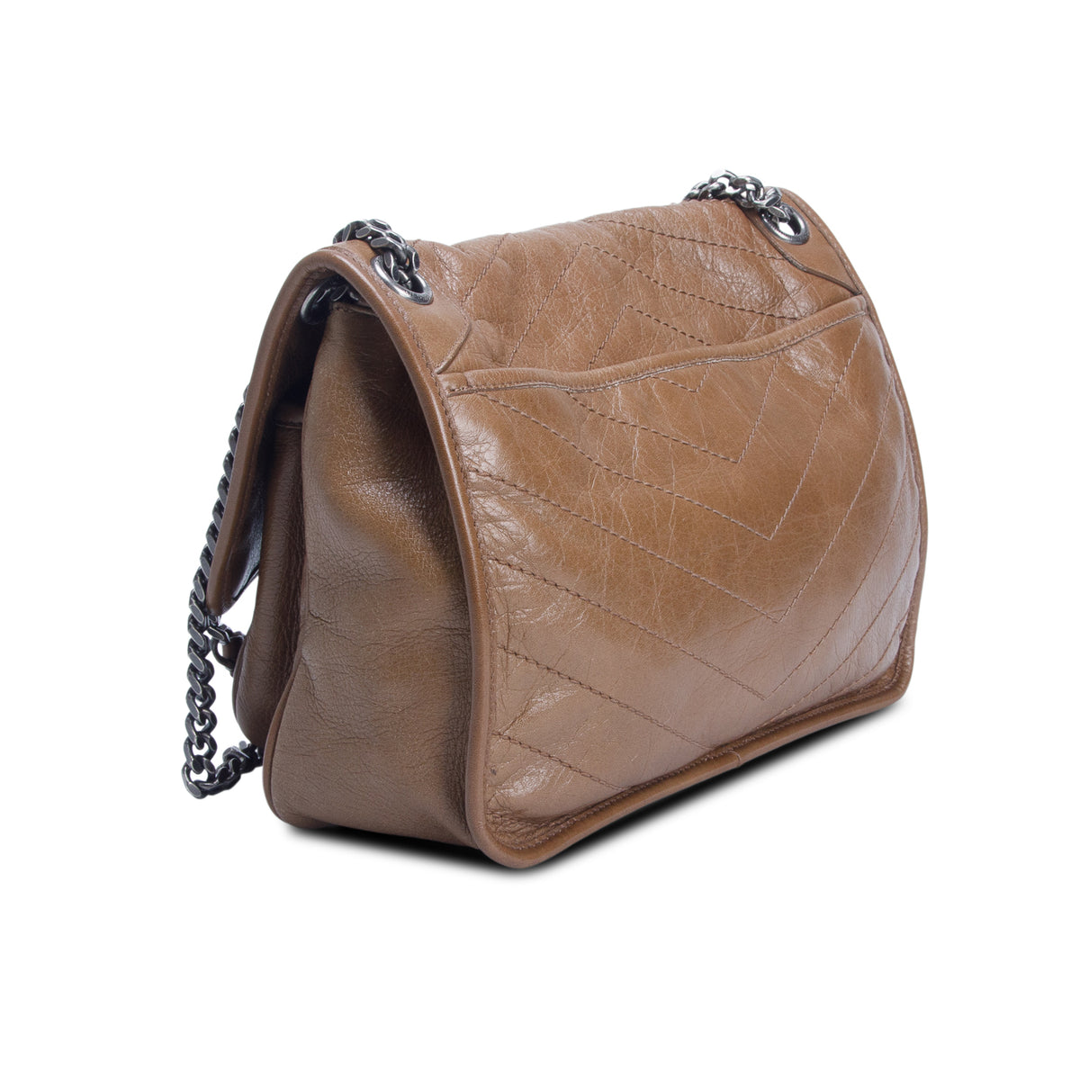 Saint Laurent 2020 Brown Lambskin Matelasse Monogram Medium Niki Chain Satchel