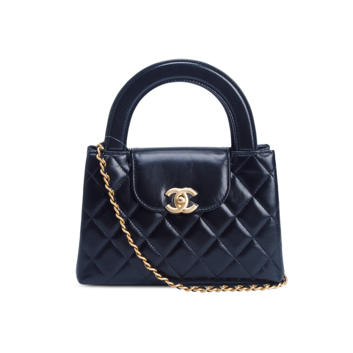 Chanel Black Shiny Aged Calfskin Quilted Nano Kelly Shopper