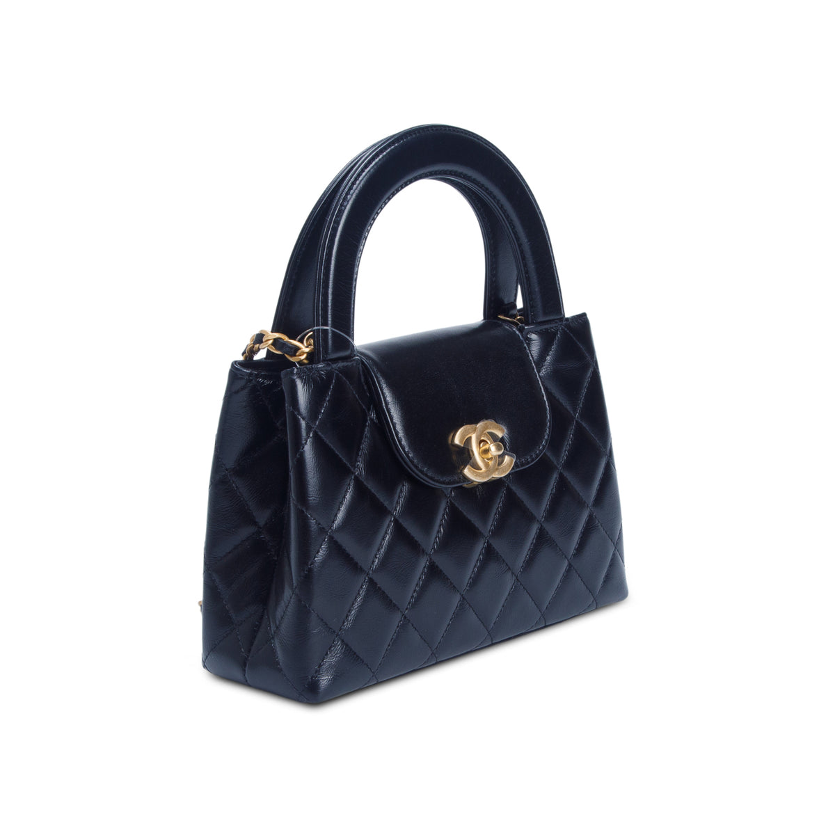 Chanel Black Shiny Aged Calfskin Quilted Nano Kelly Shopper