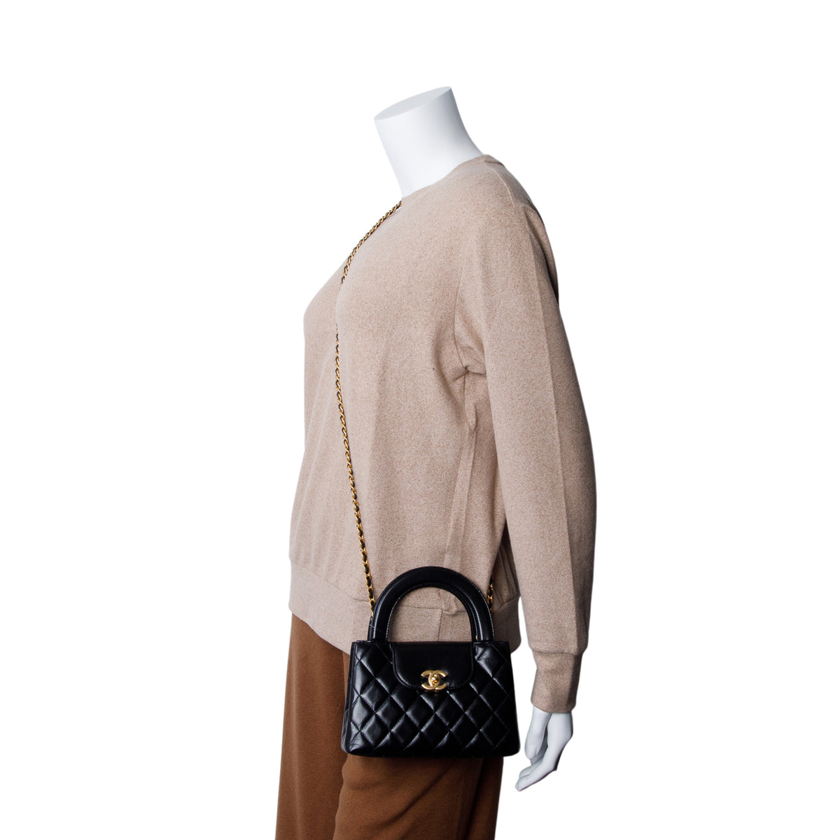 Chanel Black Shiny Aged Calfskin Quilted Nano Kelly Shopper