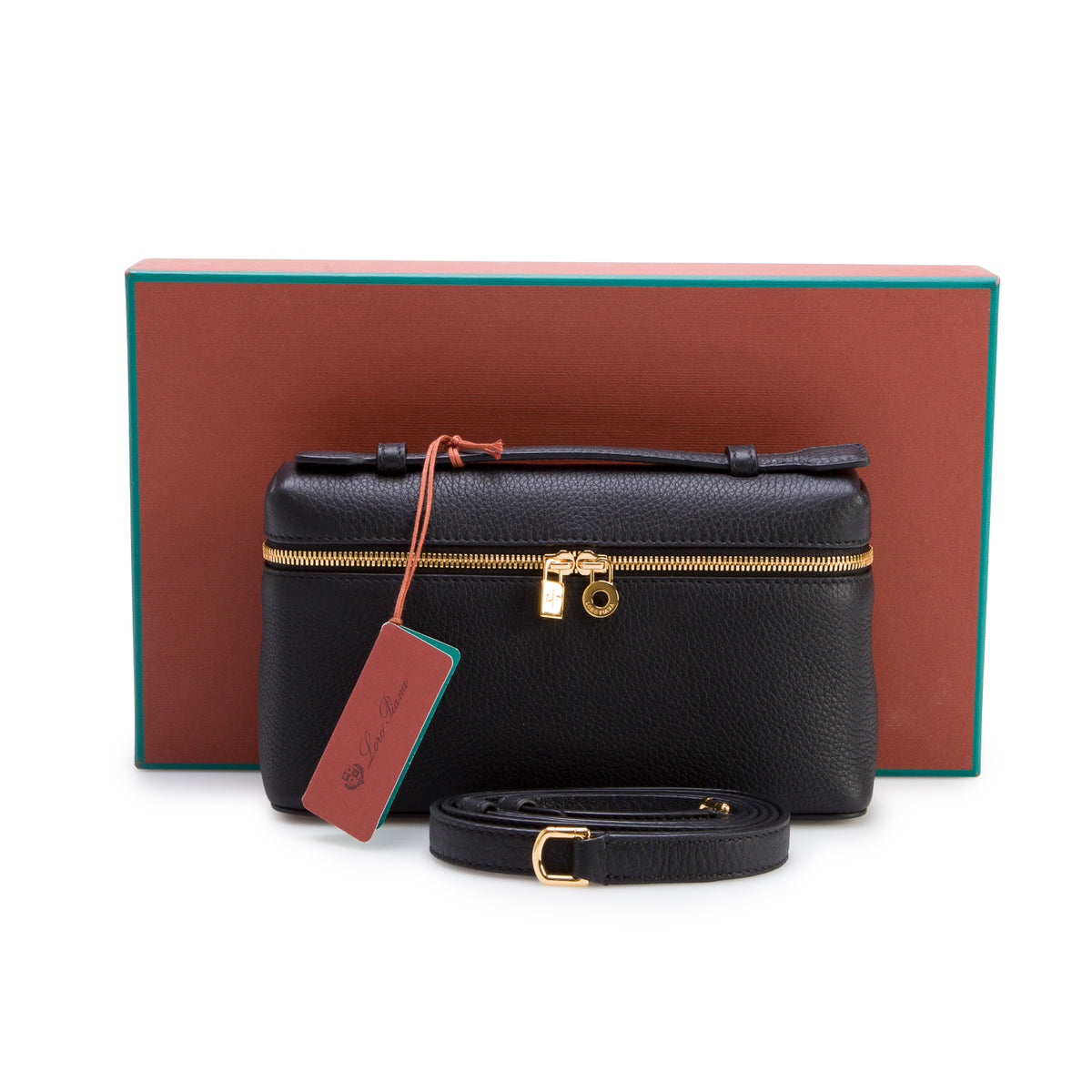 Loro Piana Black Grained Calfskin Leather Extra Pocket L19 Pouch w/ Box & Strap