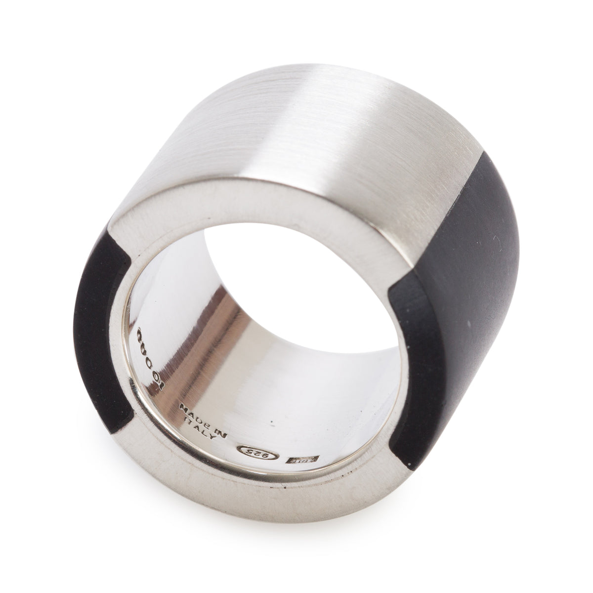 Gucci Sterling Silver & Ebony Cigar Wide Band Ring, Size 5