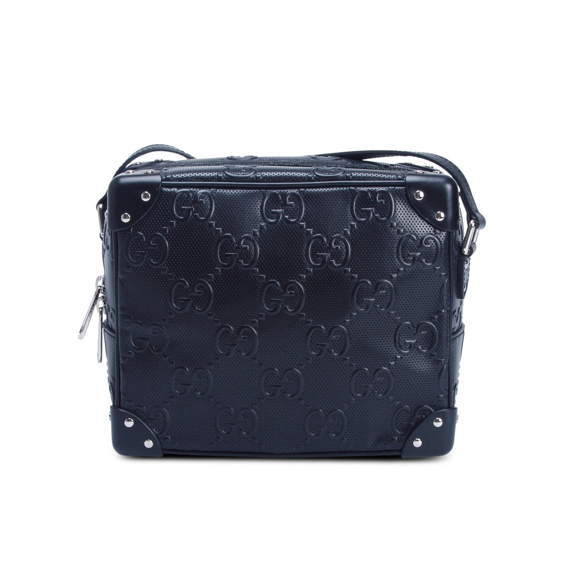 Gucci Black Calfskin GG Tennis Embossed Square Messenger Bag