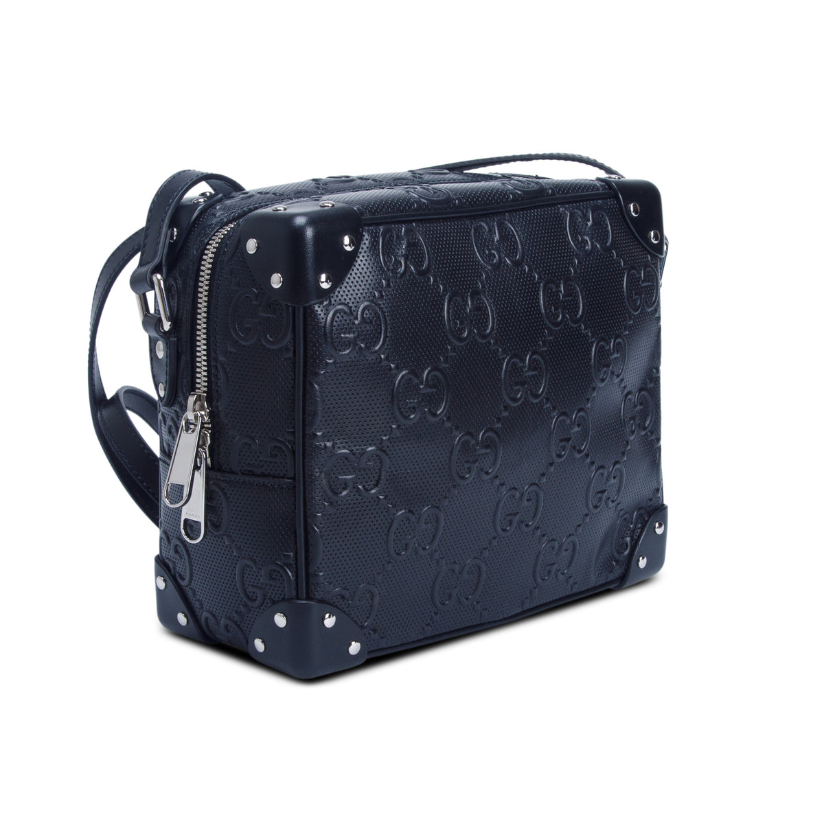 Gucci Black Calfskin GG Tennis Embossed Square Messenger Bag