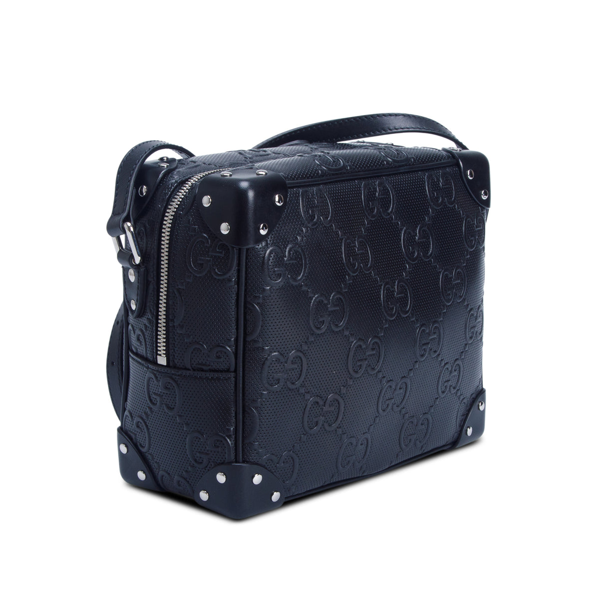 Gucci Black Calfskin GG Tennis Embossed Square Messenger Bag