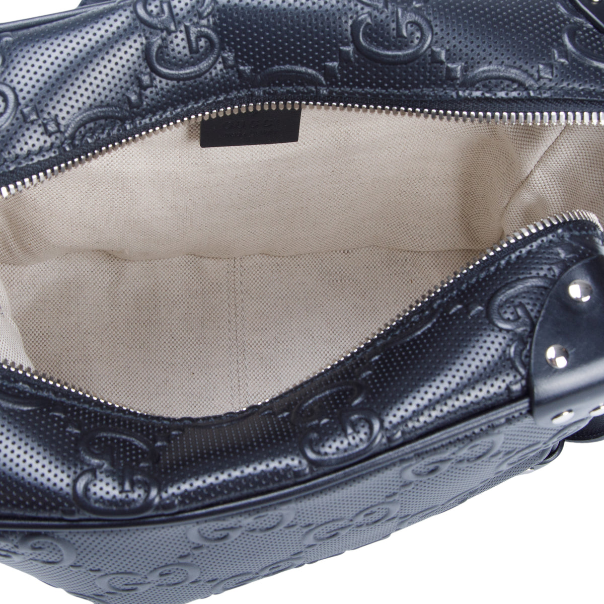 Gucci Black Calfskin GG Tennis Embossed Square Messenger Bag