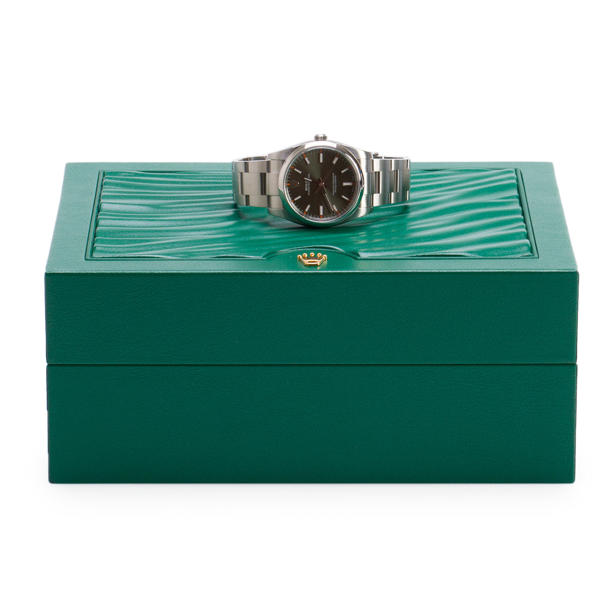Rolex Stainless Steel Oyster Perpetual Air King 34 MM Automatic Watch Olive Green Dial 114200 w/ Box & Service Papers