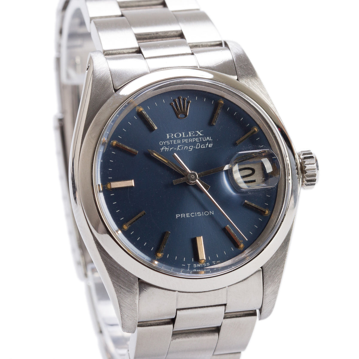 Rolex Stainless Steel Air King Date 34 MM Automatic Watch Blue Dial 5700