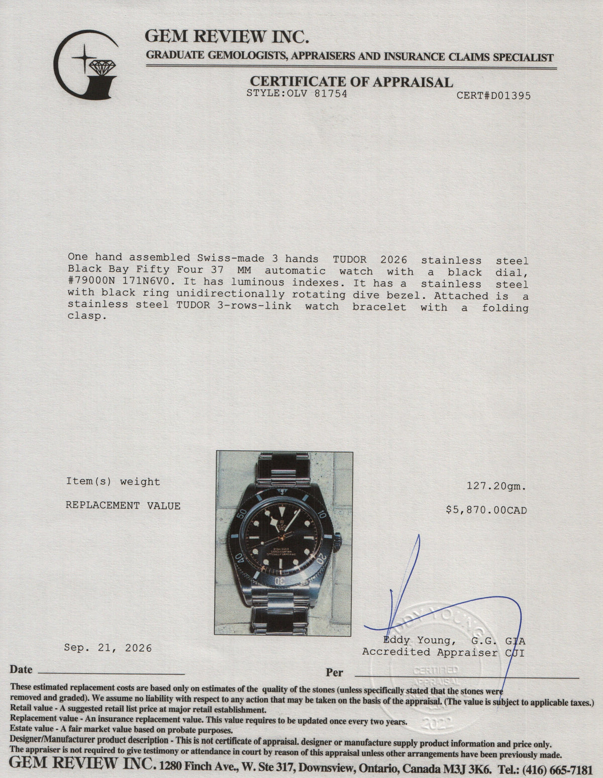 Tudor 2026 Stainless Steel Black Bay Fifty Four 37 MM Automatic Watch Black Dial 79000N w/ Box & Papers