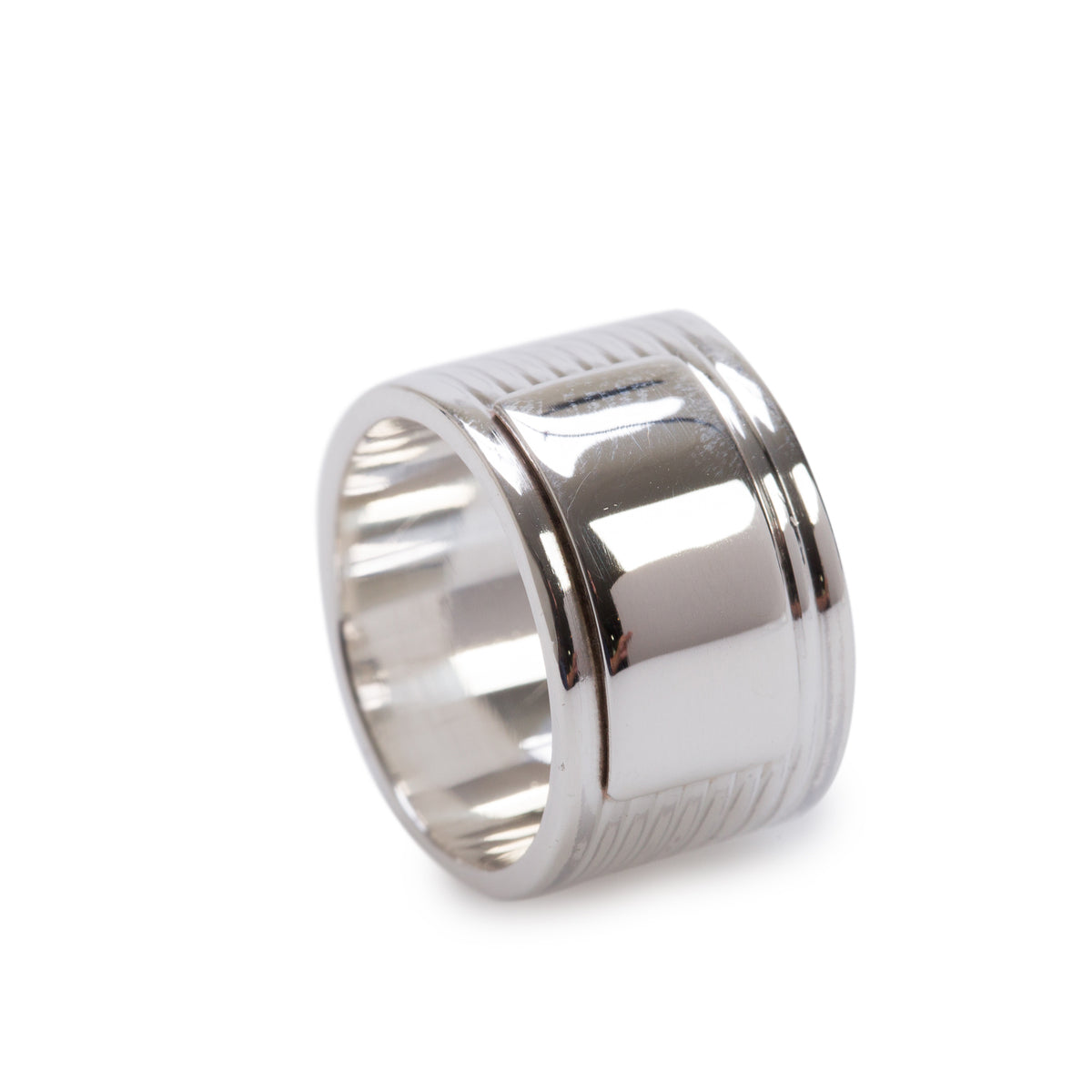 Gucci Sterling Silver Trademark 12 MM Wide Striped Band Ring, Size 6