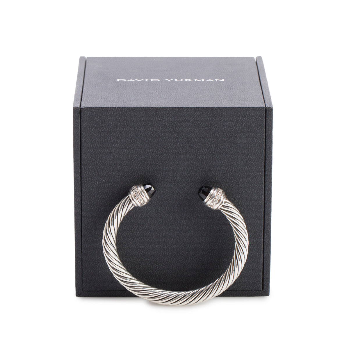 David Yurman Sterling Silver Onyx & Diamond 7MM Cable Cuff Bracelet w/ Box