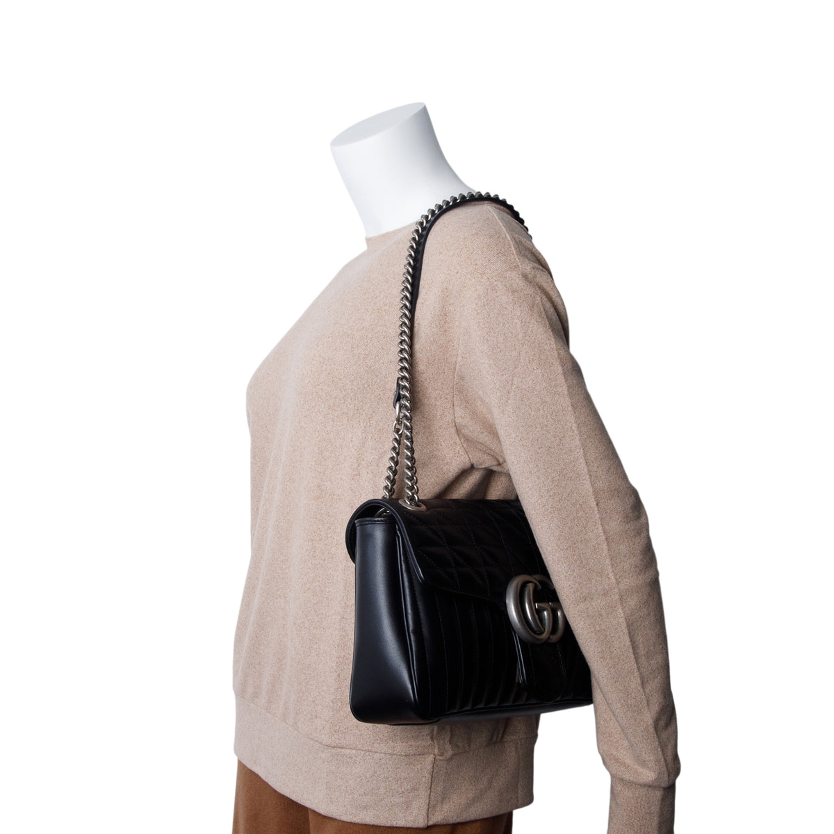Gucci Black GG Marmont Matelasse Medium Shoulder Bag w/ Box
