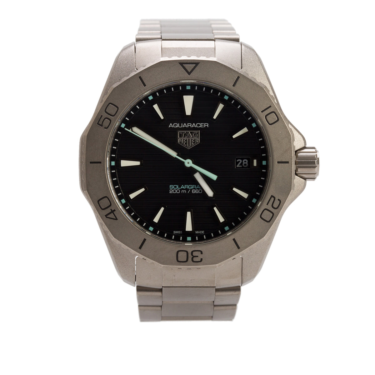 Tag Heuer Titanium Aquaracer Professional 200 Solargraph 40 MM Quartz Watch Black Dial WBP1180 w/ Box & Papers