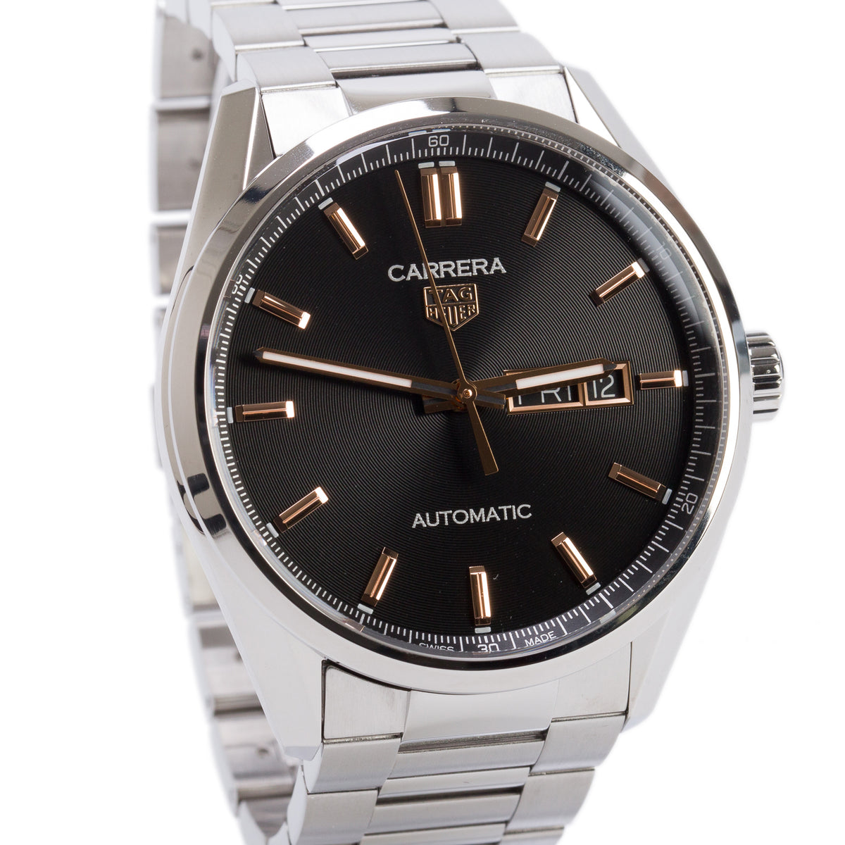 Tag Heuer 2023 Stainless Steel Carrera Day-Date 41 MM Automatic Watch Black Dial WBN2013 w/ Box & Papers