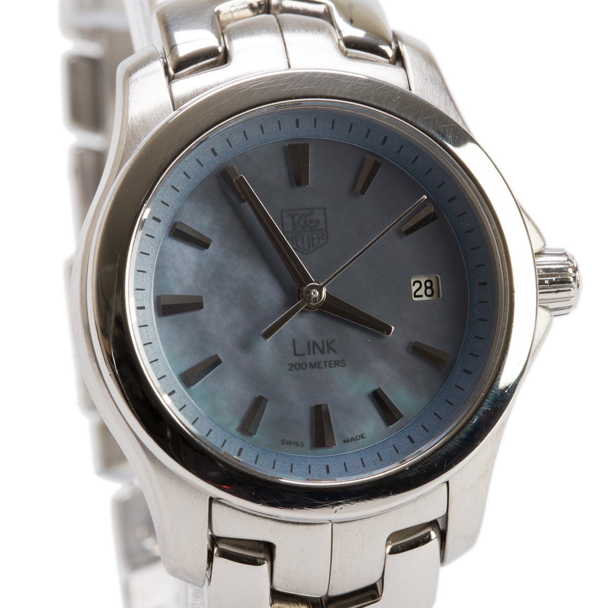 Tag Heuer Stainless Steel Link 27 MM Quartz Watch Blue Mother of Pearl Dial WJF1311