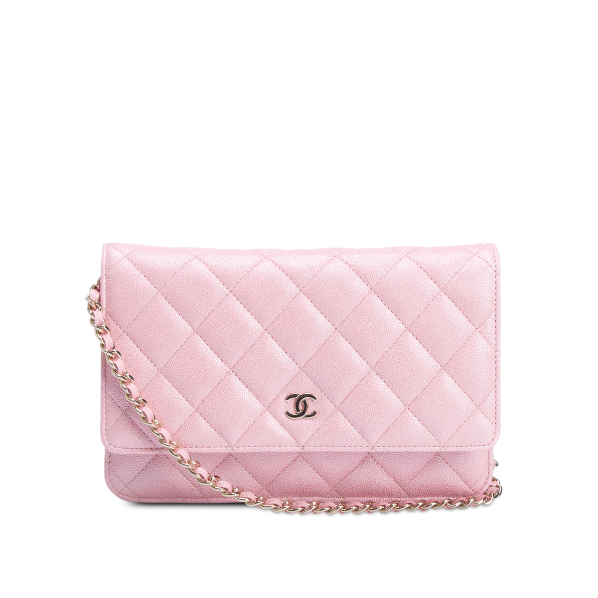 Chanel Pink Iridescent Caviar Quilted Classic Wallet on Chain w/ Box & Authenticity Card