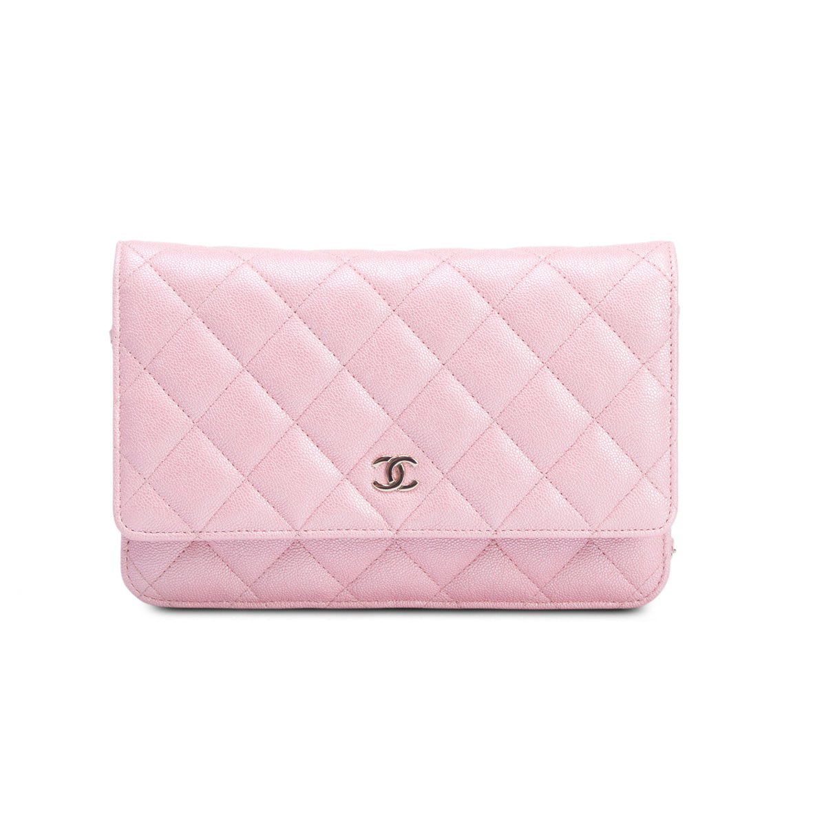 Chanel Pink Iridescent Caviar Quilted Classic Wallet on Chain w/ Box & Authenticity Card