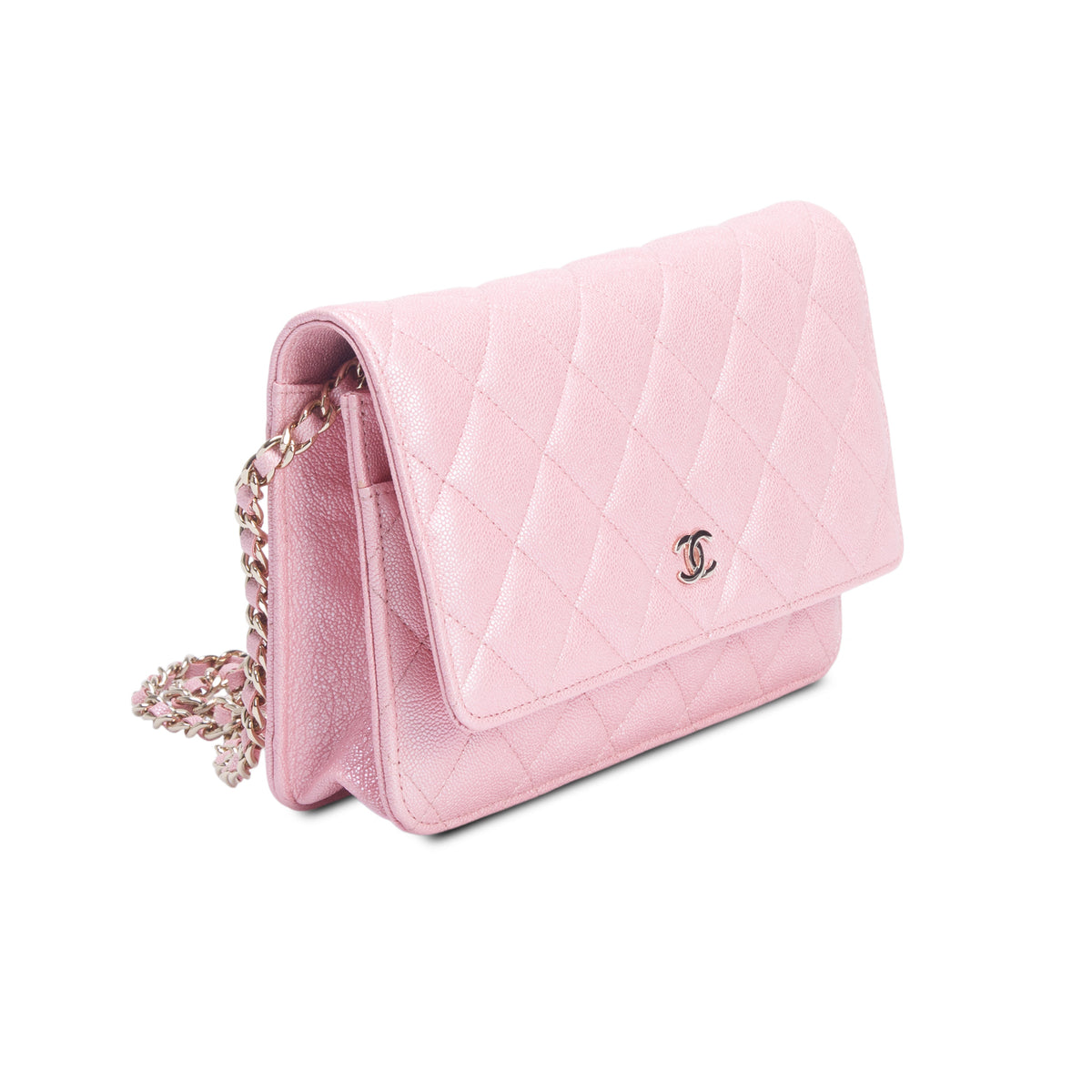 Chanel Pink Iridescent Caviar Quilted Classic Wallet on Chain w/ Box & Authenticity Card