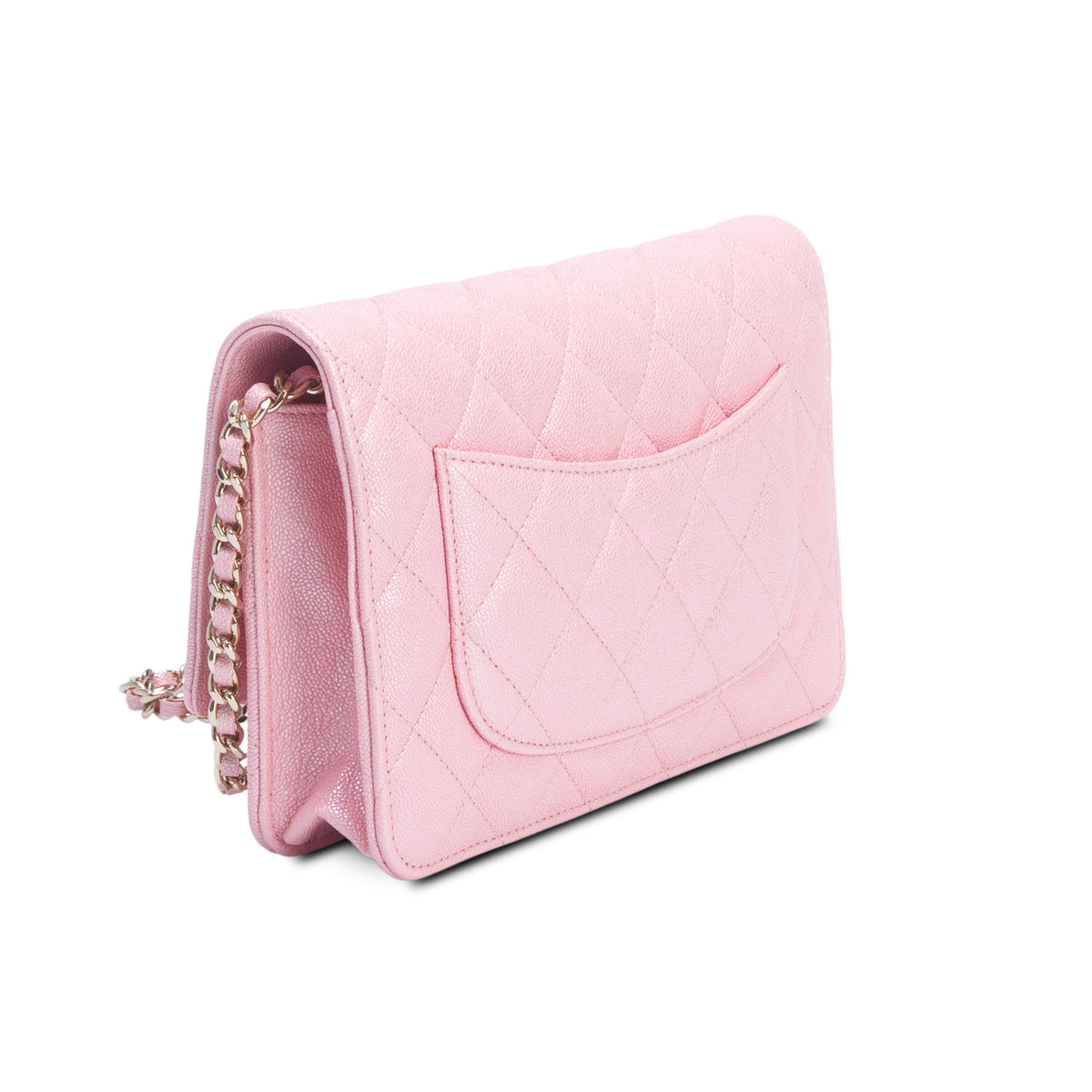Chanel Pink Iridescent Caviar Quilted Classic Wallet on Chain w/ Box & Authenticity Card