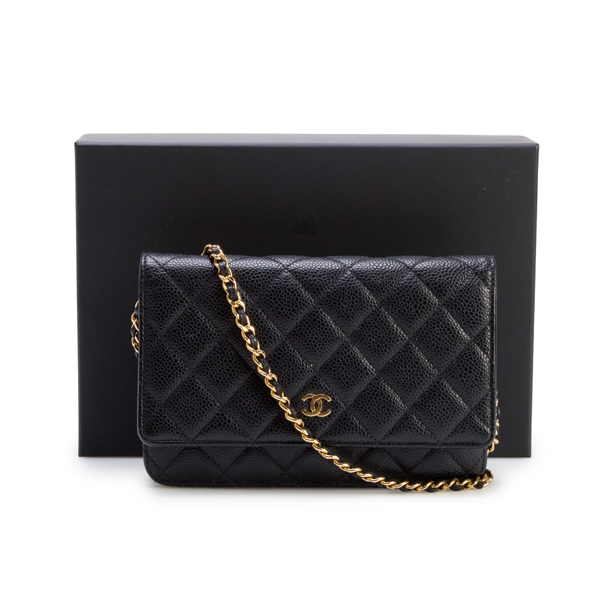 Chanel 2020 Black Caviar Quilted Classic Wallet on Chain w/ Box & Authenticity Card