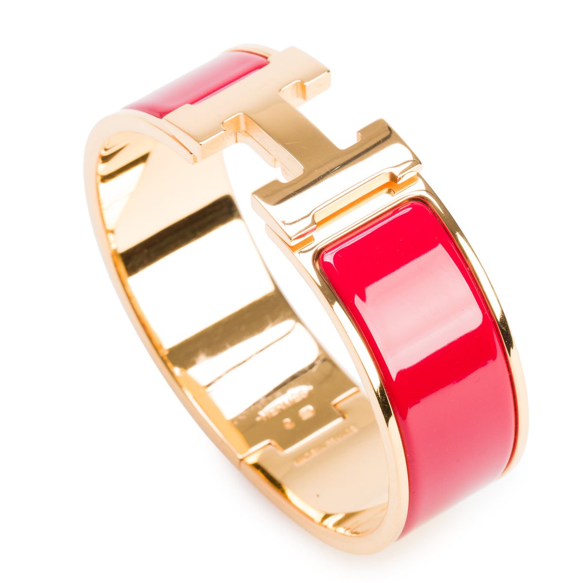 Hermes Gold-Plated Red Enamel Clic Clac H Bracelet