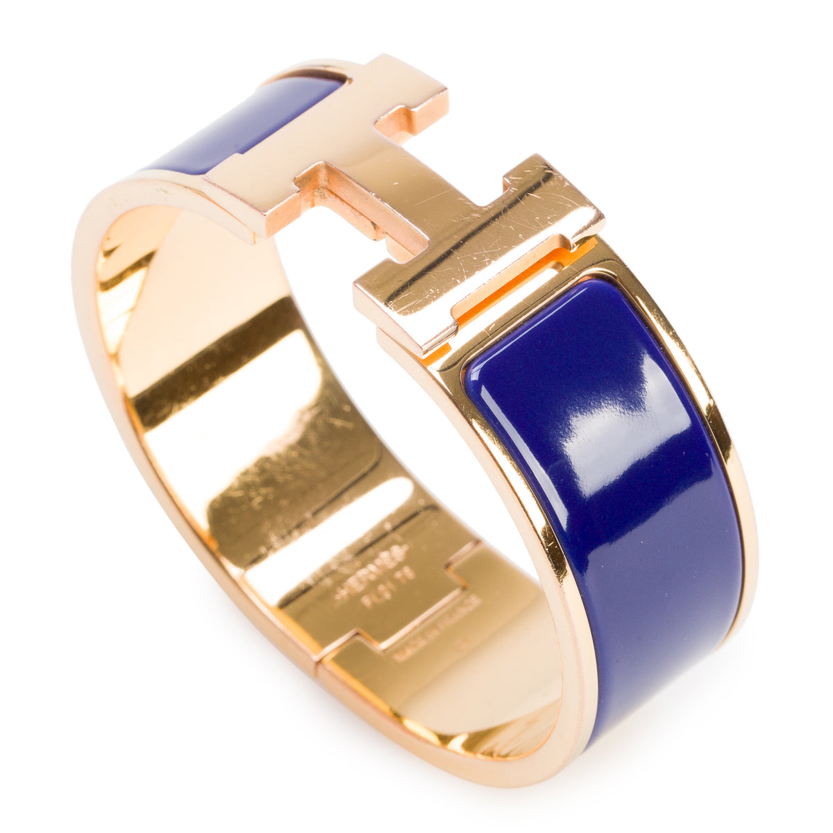 Hermes Gold-Plated Blue Enamel Clic Clac H Bracelet
