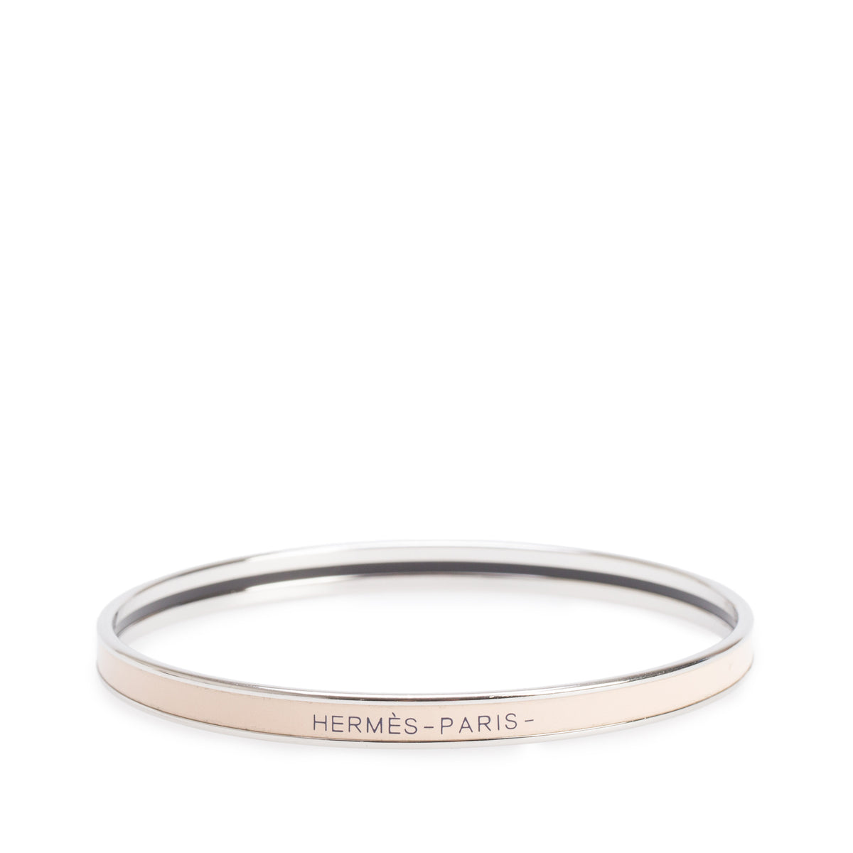 Hermes Palladium-Plated Pink Enamel Uni Bangle w/ Box