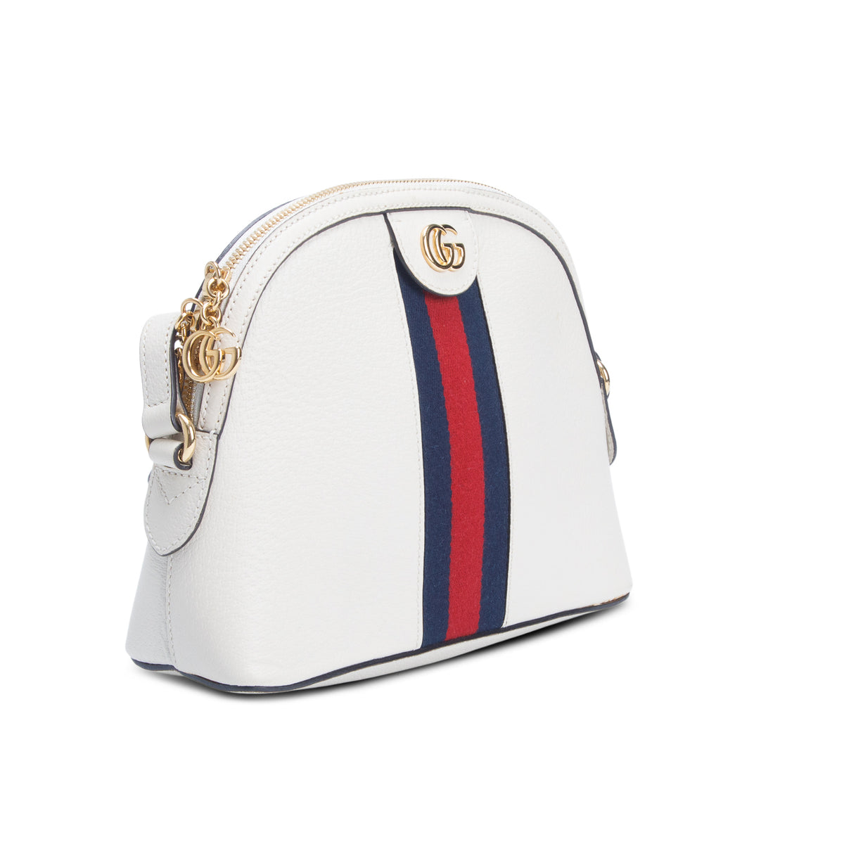 Gucci White Dollar Calfskin Web Small Ophidia Dome Crossbody Bag