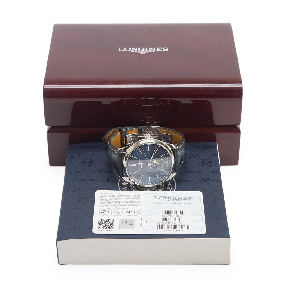 Longines Stainless Steel Master Collection 42 MM Automatic Moonphase Watch Blue Dial w/ Box & Papers