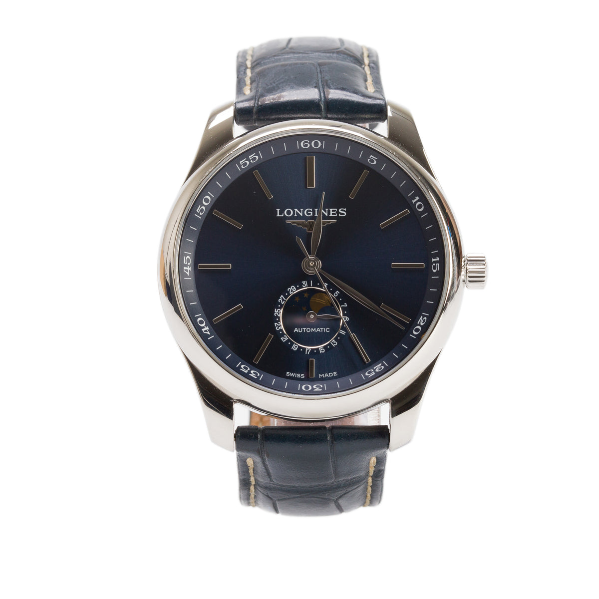 Longines Stainless Steel Master Collection 42 MM Automatic Moonphase Watch Blue Dial w/ Box & Papers