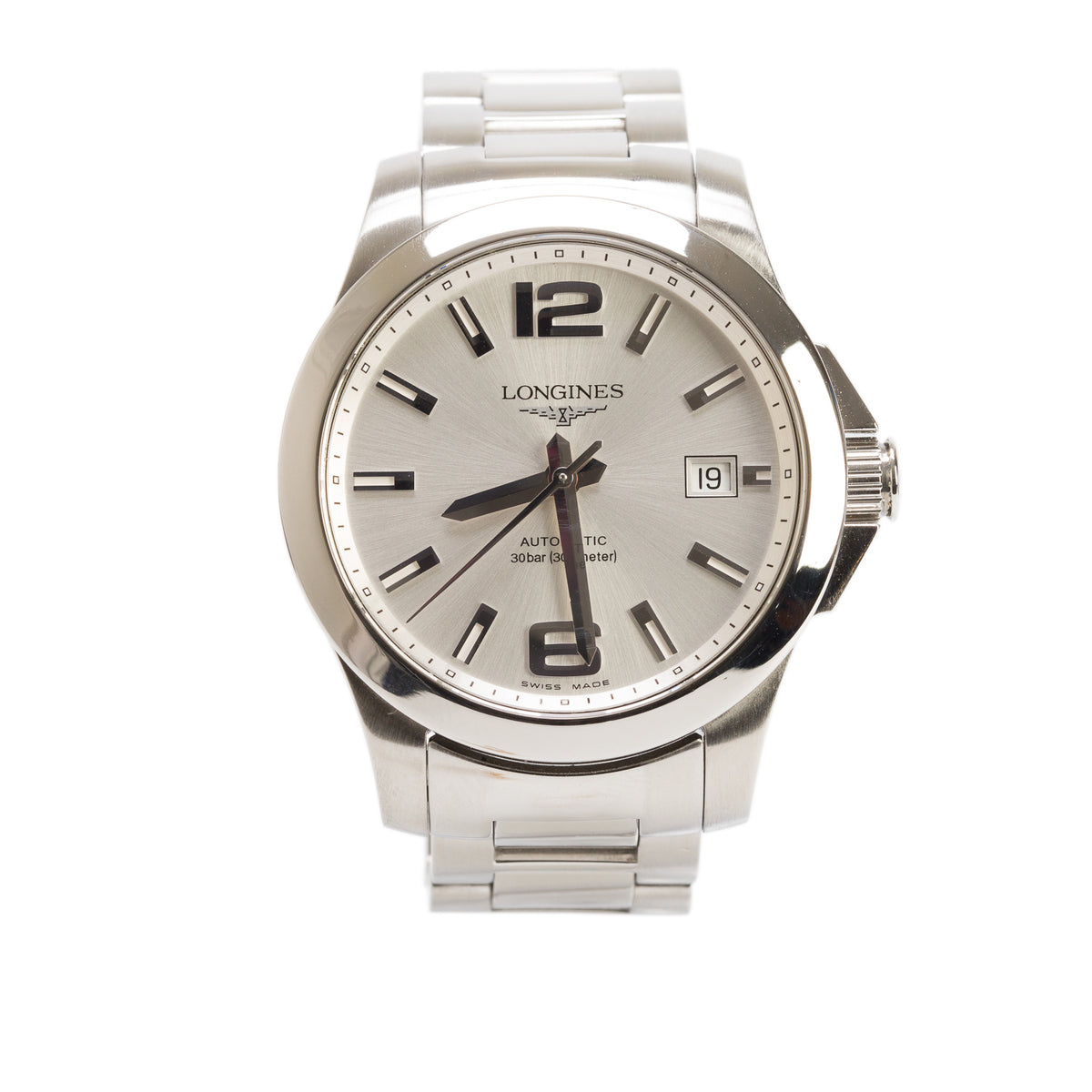 Longines Stainless Steel Conquest 39 MM Automatic Watch Silver Dial