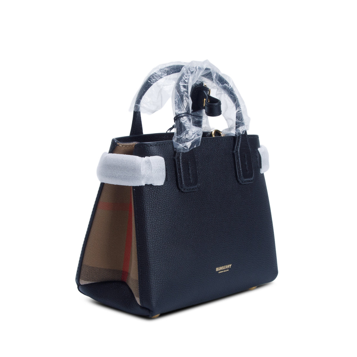 Burberry Black Grainy Calfskin House Check Baby Banner Tote w/ Box & Strap
