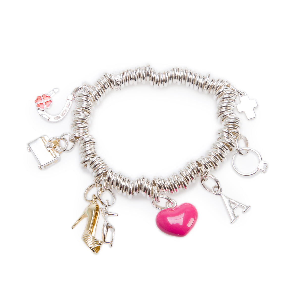 Links of London Sterling Silver Sweetie Charm Bracelet w/ Box & 7 Charms