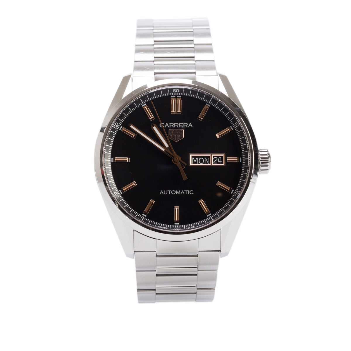Tag Heuer 2022 Stainless Steel Carrera Day-Date 41 MM Automatic Watch Black Dial WBN2013 w/ Box & Papers