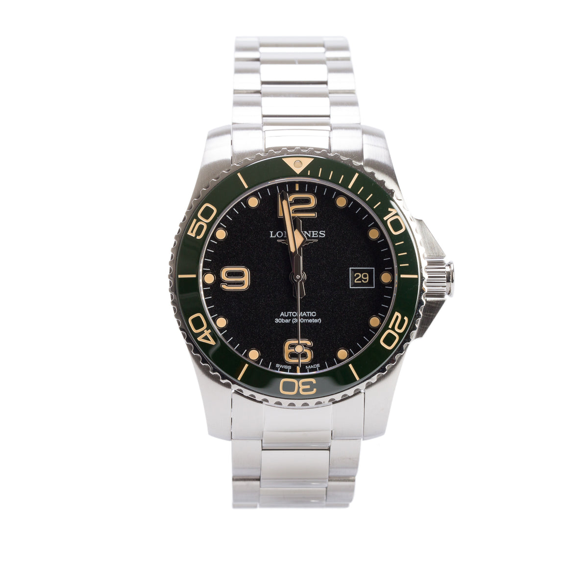 Longines 2024 Stainless Steel HydroConquest 41 MM Automatic Watch Green Bezel Black Dial w/ Box & Papers