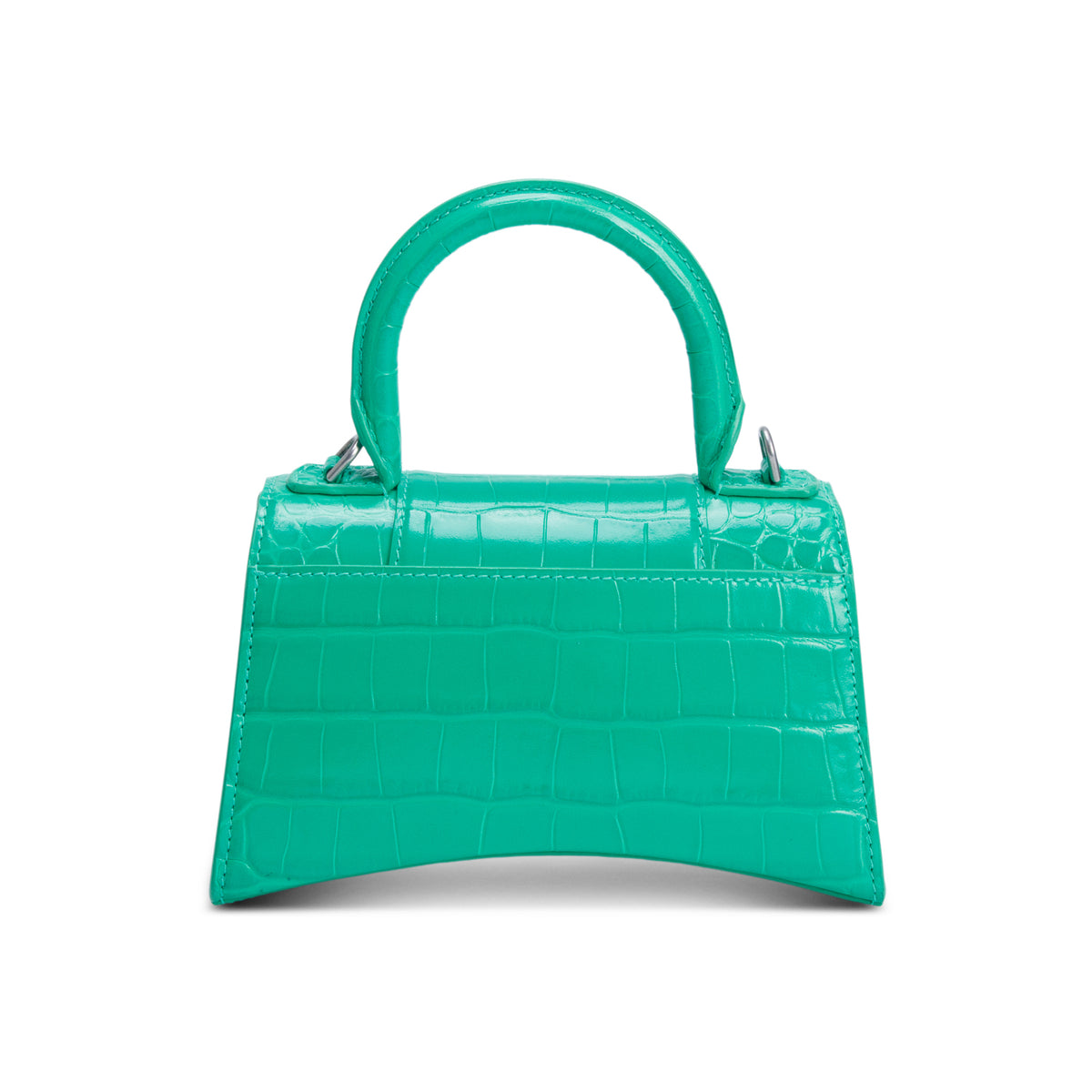 Balenciaga Green Shiny Calfskin Croc-Embossed Leather XS Hourglass Top Handle Bag w/ Strap