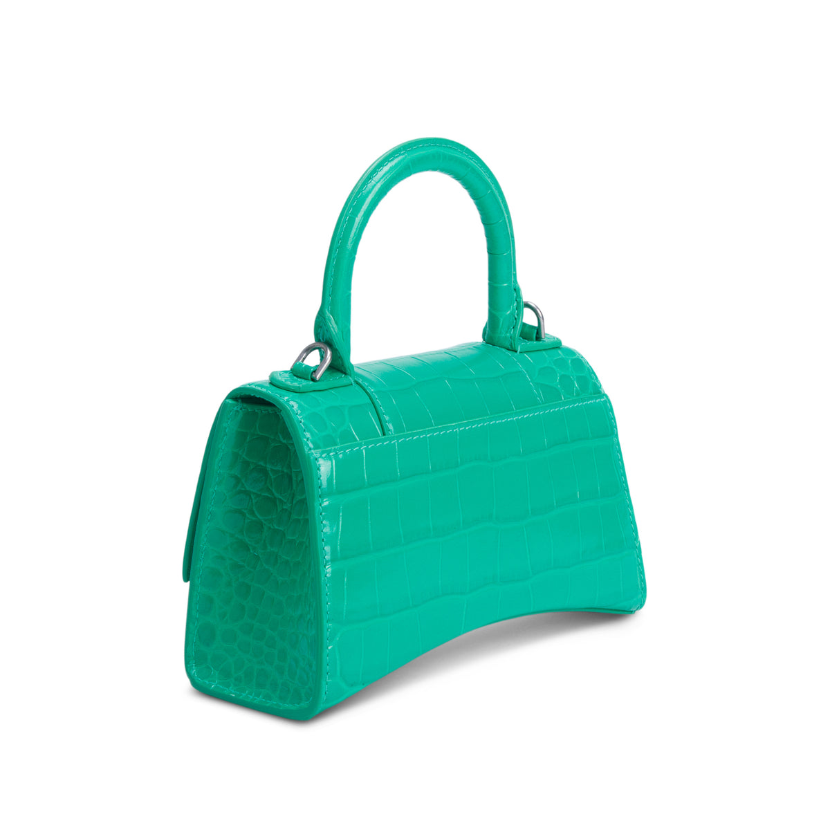 Balenciaga Green Shiny Calfskin Croc-Embossed Leather XS Hourglass Top Handle Bag w/ Strap